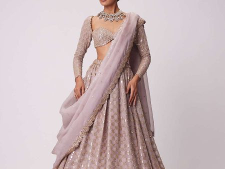 ASH PINK FLOWER EMBROIDERED LEHENGA SET For Cheap