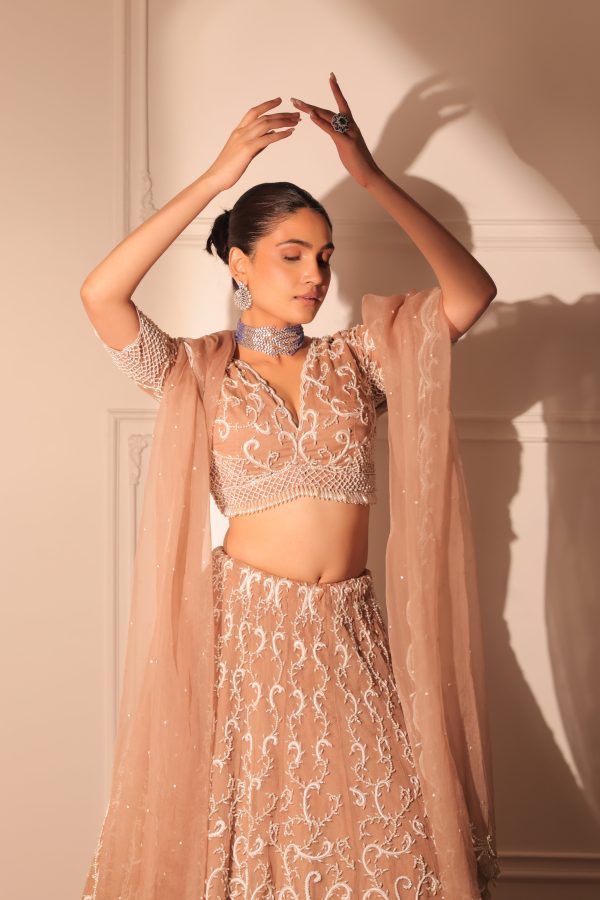 Nora nude beige lehenga set Online Sale